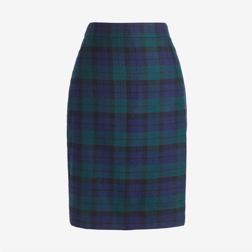J. Crew Tartan Pencil Skirt in Navy and Emerald